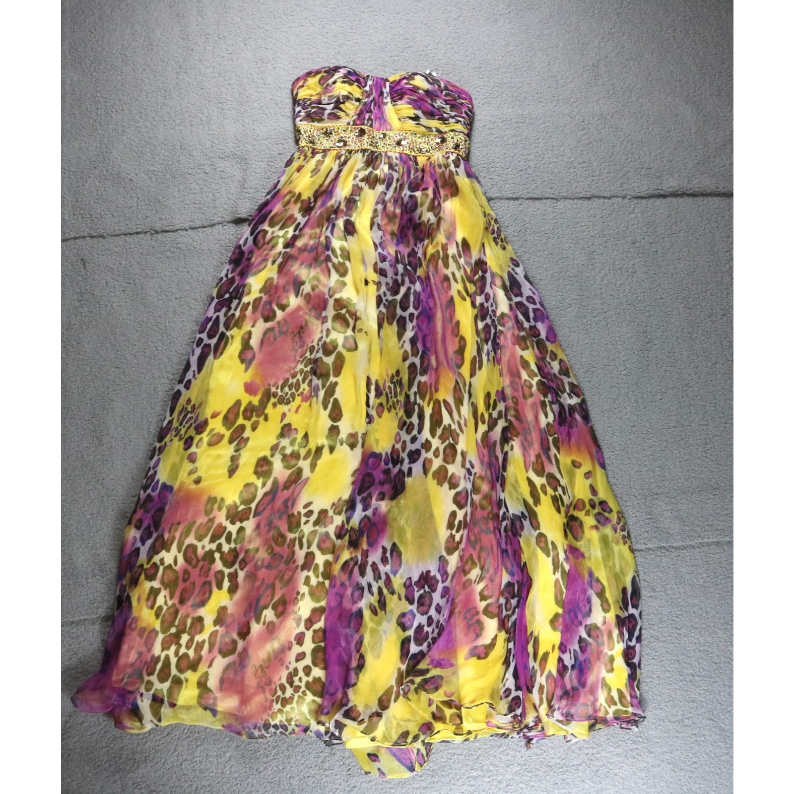 Camille La Vie Gown 6 Rhinestone Bodice Leopard Print Strapless Formal Dress